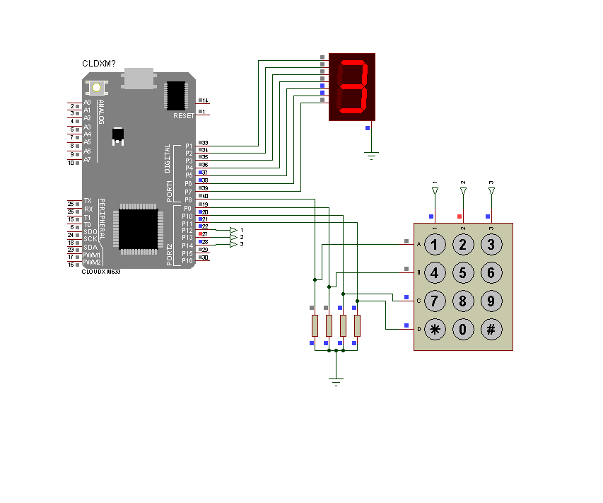 KEYPAD WITH 7 SEGMENT USING CLOUDX MICROCONTROLLER