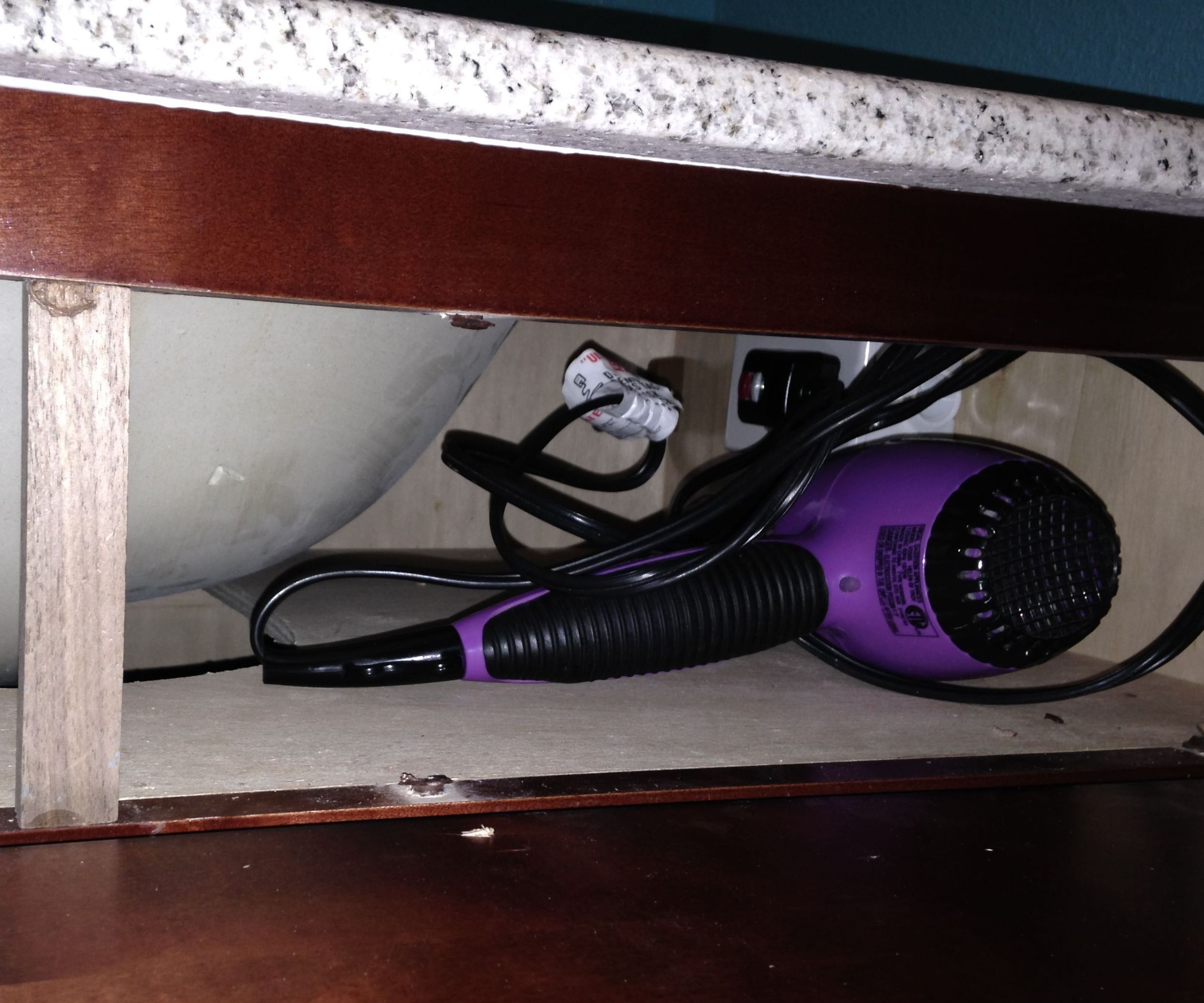Bathroom Undersink Drawer -- Hair Dryer Storage