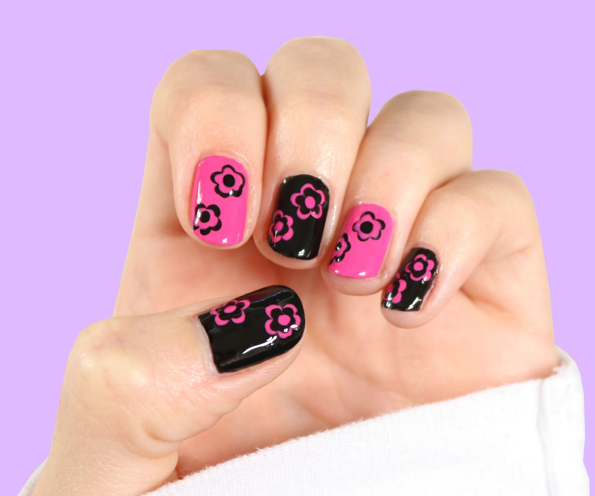 BLACK & PINK FLORAL NAIL ART | Dotticure