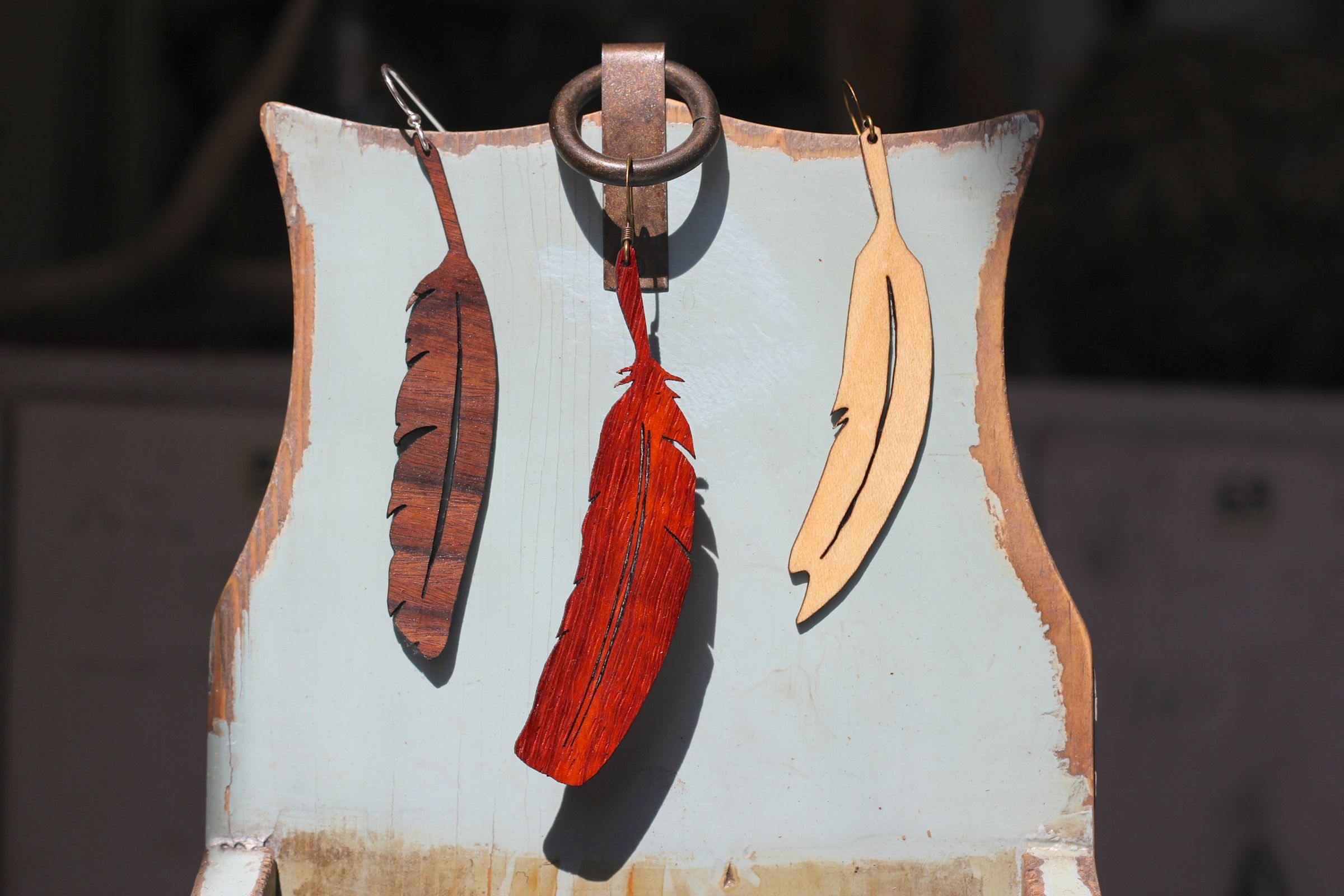 Wooden Feather Earings