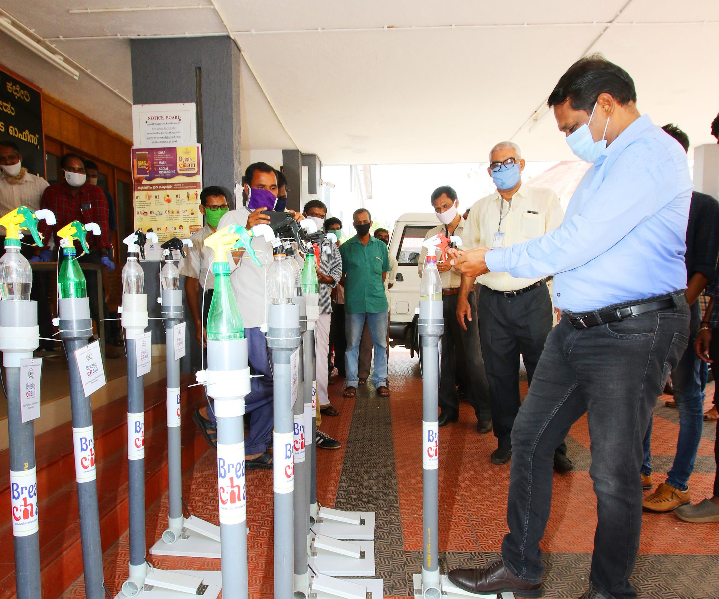 Foot-Operated Disinfectant Dispenser (using Bicycle Rear Brake Cable)