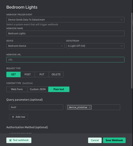 Blynk.Com Bedroom Webhook Setup