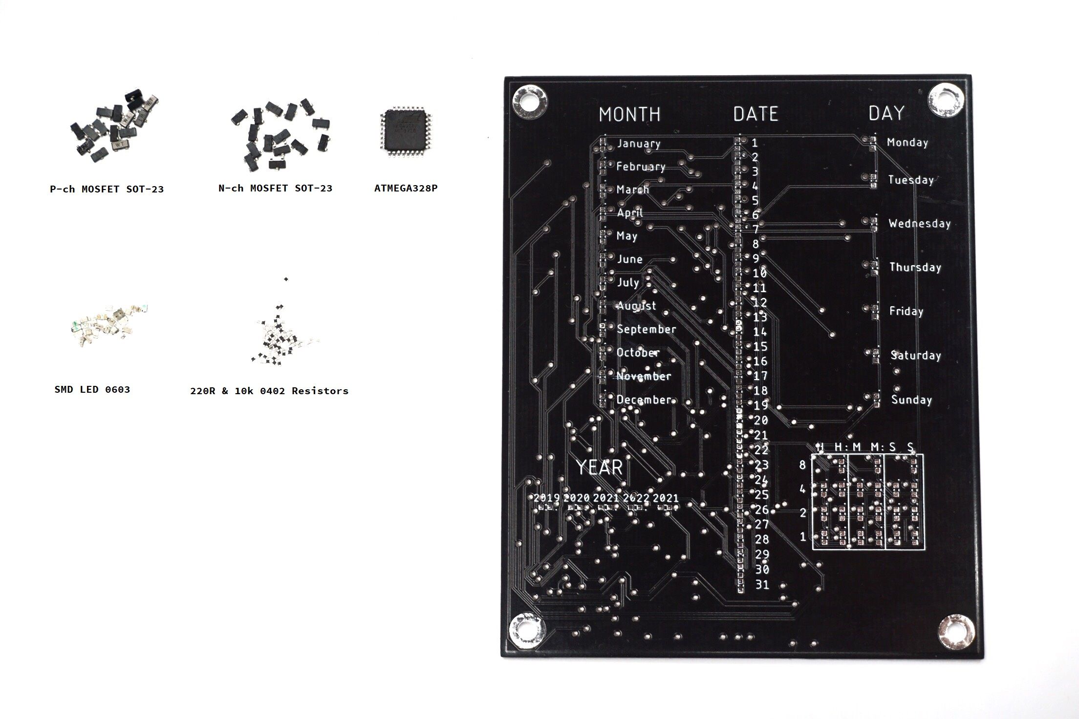 5$ PCB CALENDAR WITH BINARY CLOCK : 7 Steps (with Pictures) - Instructables
