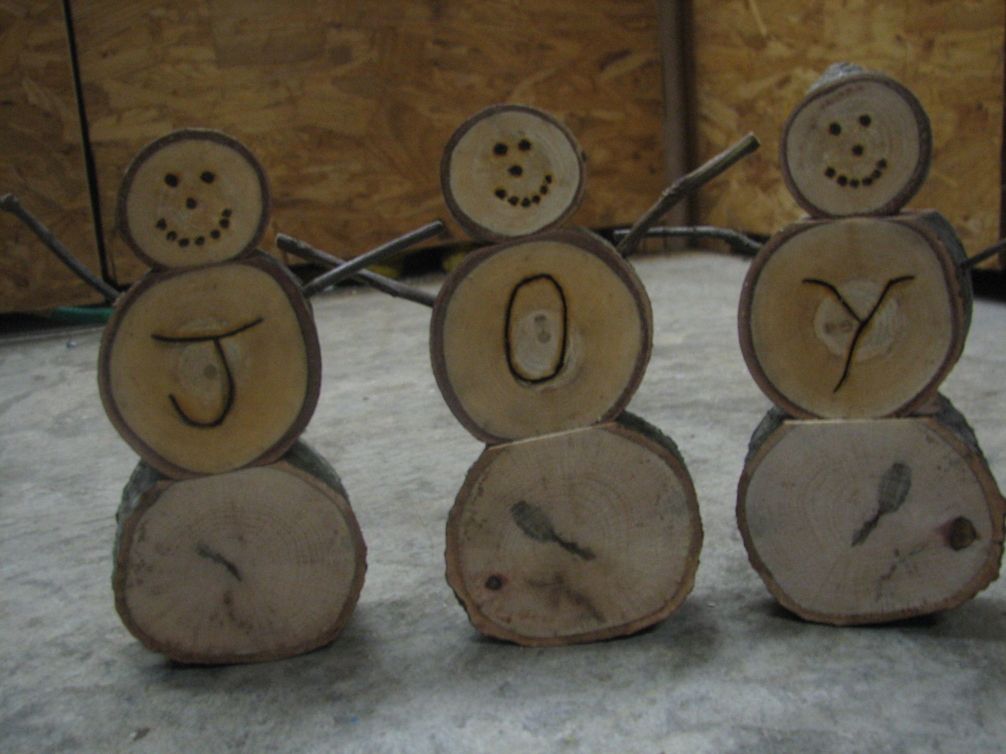 Homemade Wooden Log Snowmen