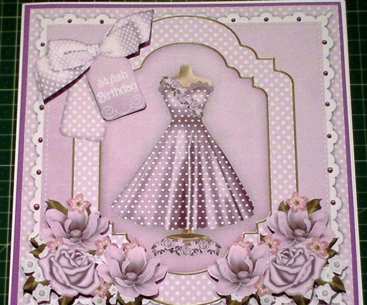 How to Make a Stylish Lilac Dress Decoupage 8inch Card & Insert 