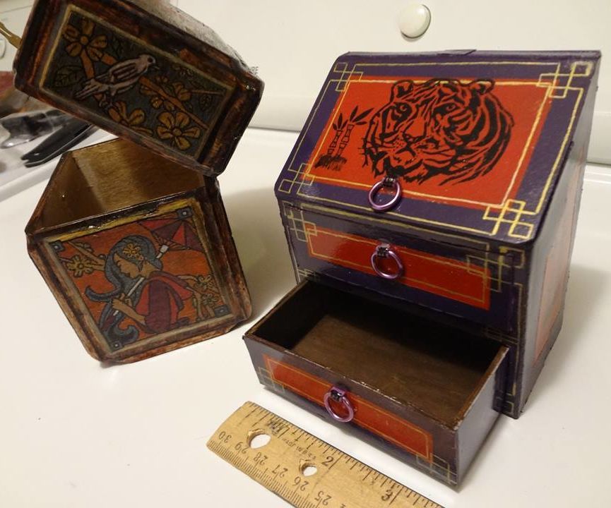 Oriental Jewelry Box Made Using Cardboard & Wood.