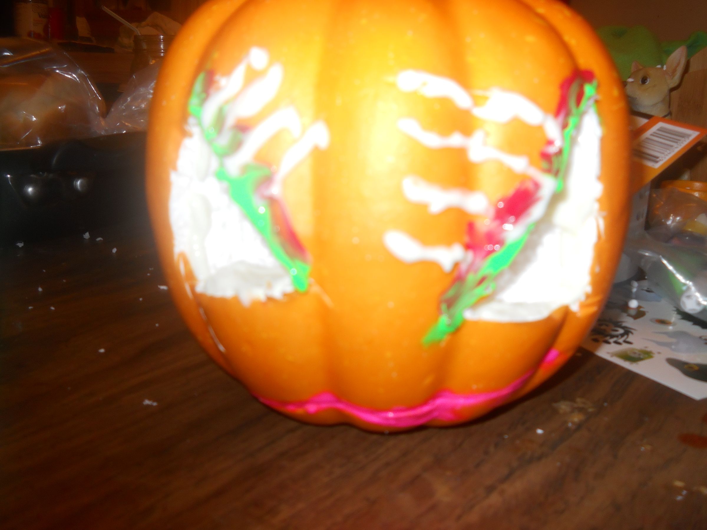 Carved Styrofoam Pumpkin With Glow in the Dark Eyes
