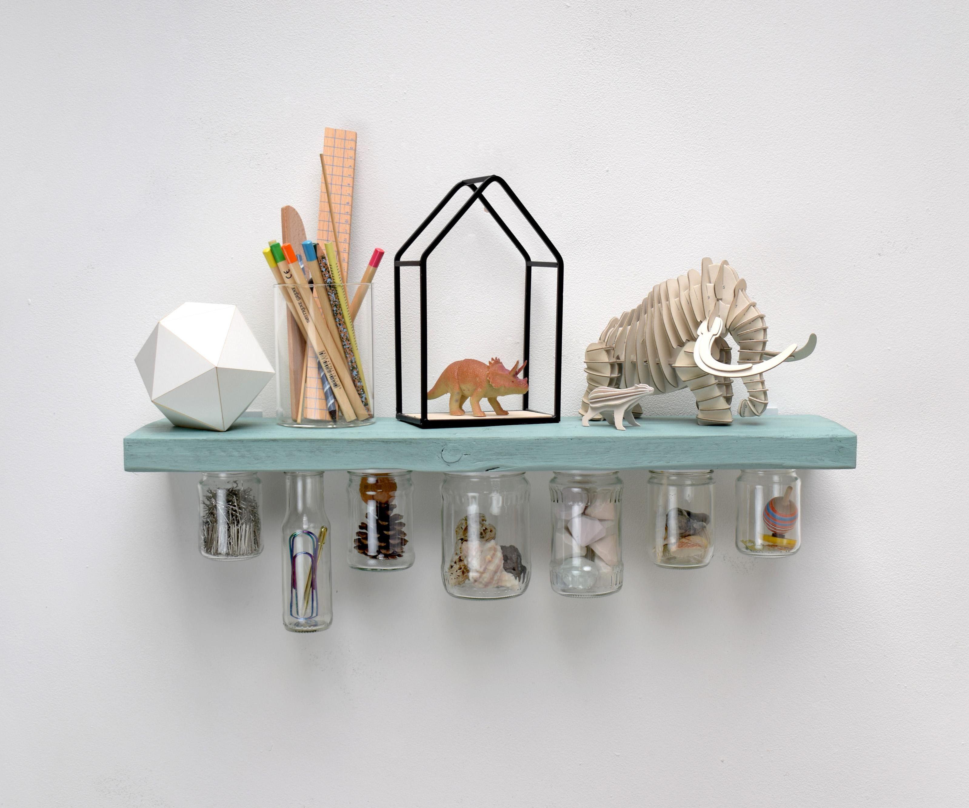 Recycled Floating Shelf With Glass Jar Storage & Superfood Paint