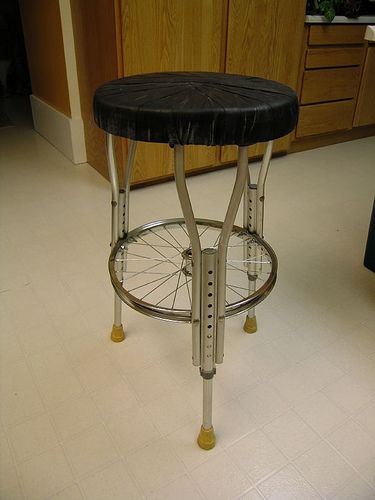 Stool Made From Bike Parts and Crutches