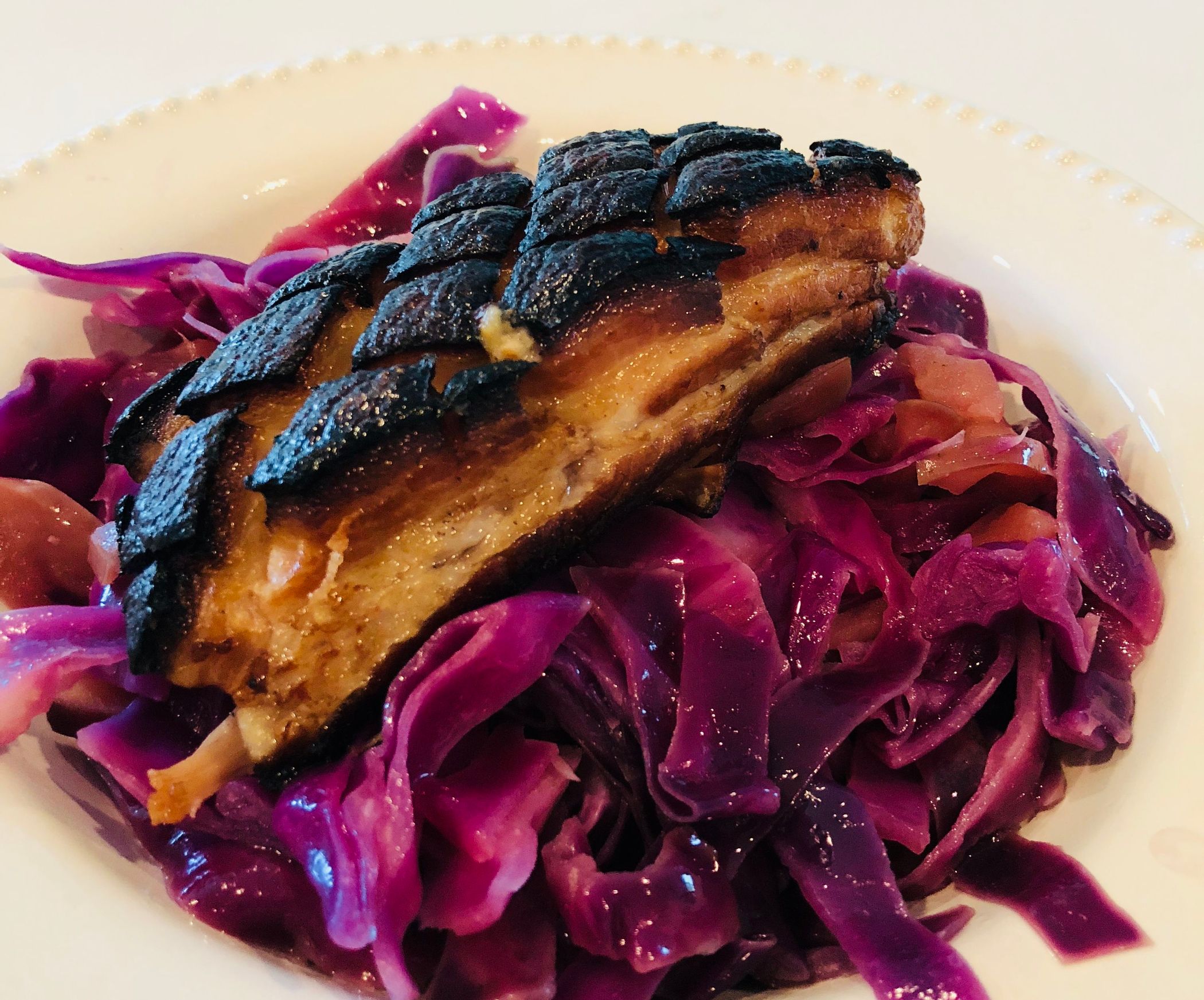 Slow Cooked Pork Belly With Braised Cabbage & Apples 5 Steps (with