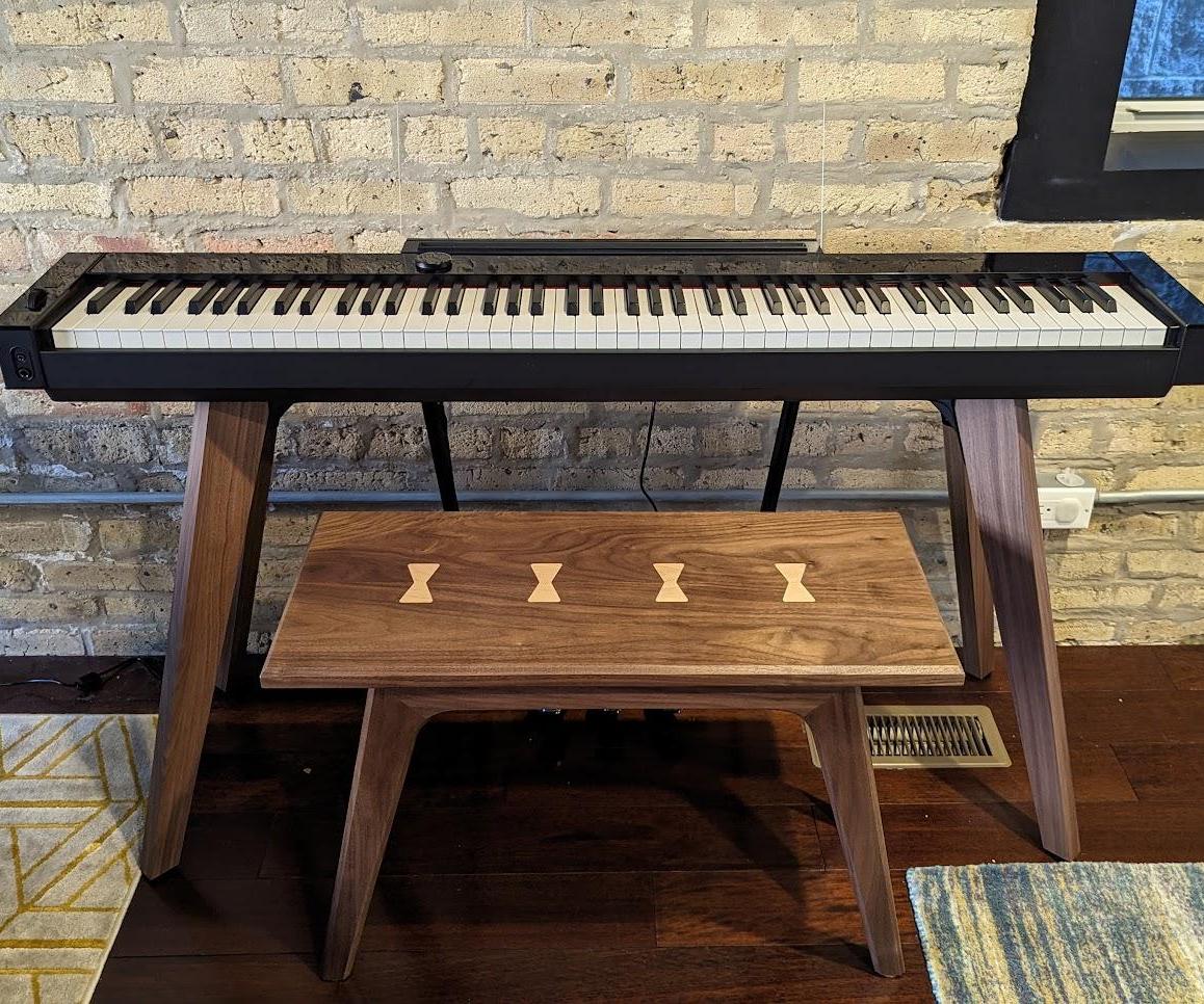 Walnut Piano Bench With Butterfly Inlay on CNC
