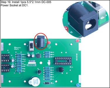 Install 1pcs 5.5*2.1mm DC-005 Power Socket at DC1