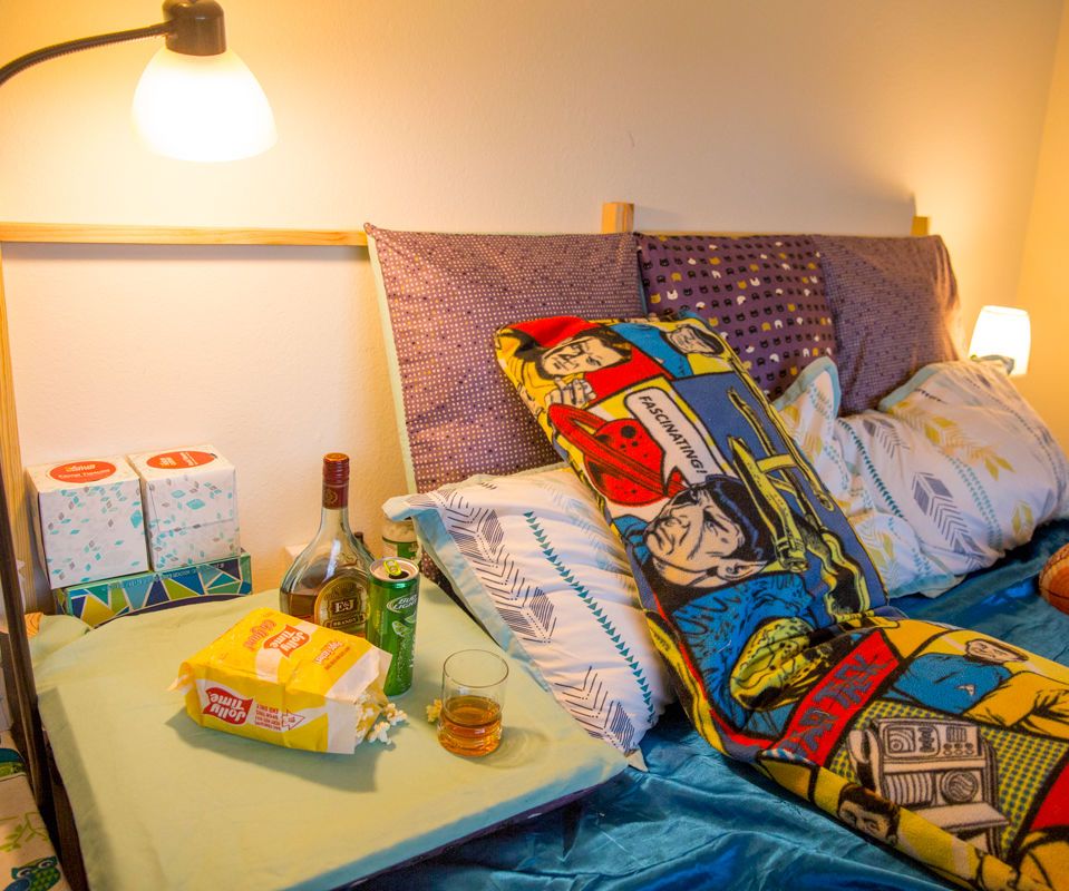 Low Cost Angled King Size Headboard With Storage and Foldable Tray
