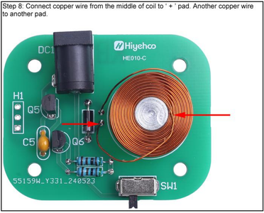 Connect Copper Wire From the Middle of Coil to ‘ + ’ Pad.