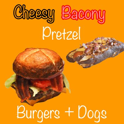 Cheesy Bacony Pretzel Burgers and Dogs