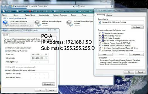 Setting Static IP Addresses for PCs A/B