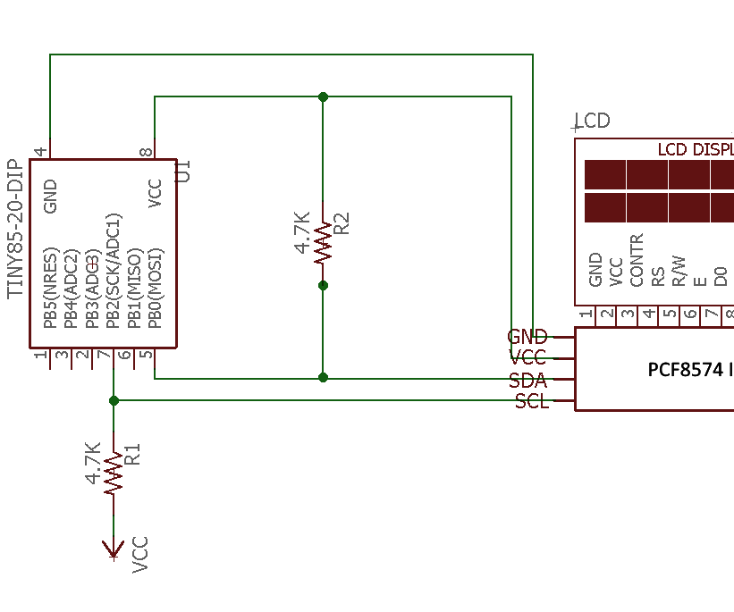 Serial I2C HD44780-compatible LCD for ATTINY85