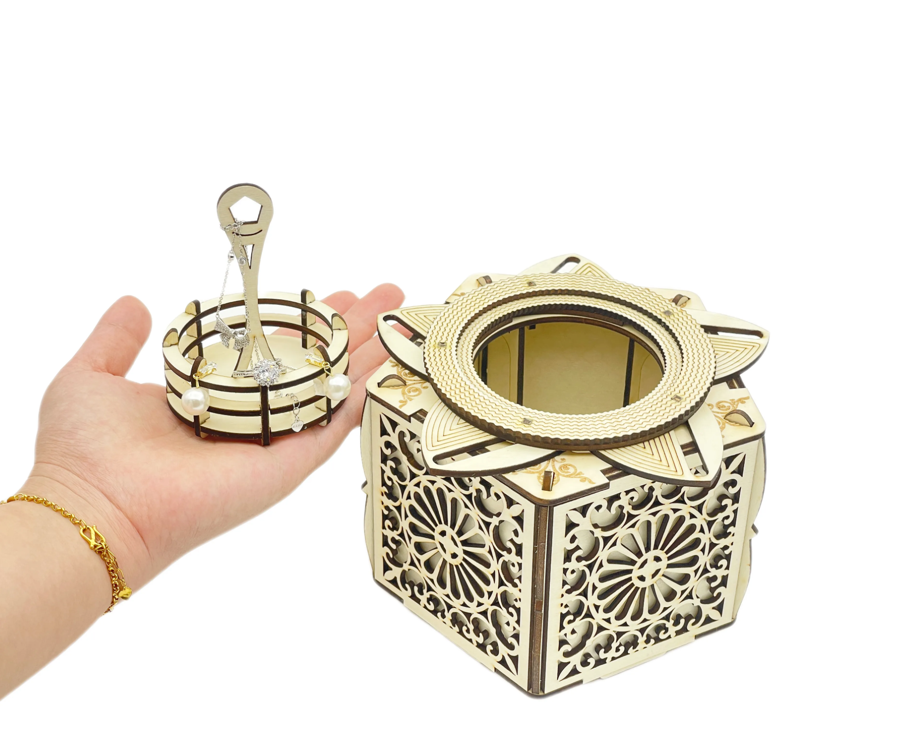 Laser Cut Floral Jewelry Box & Iris Box & Ring Box & Gear Box