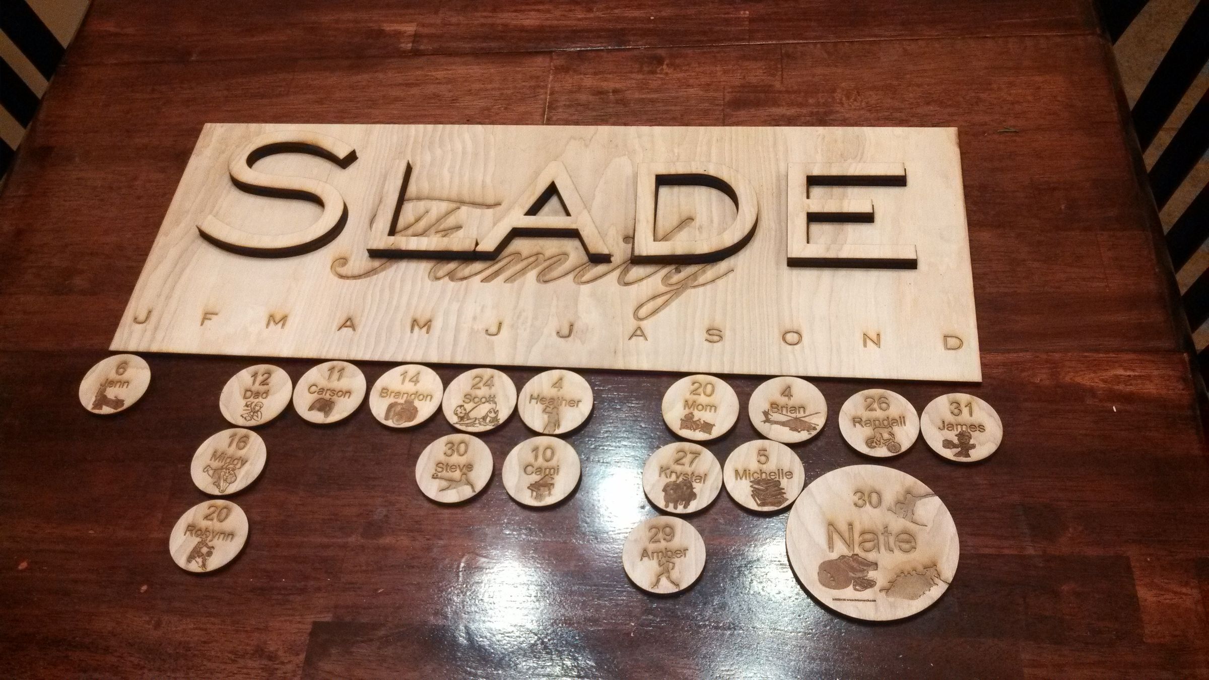 Laser Cut Family Birthday Calendar