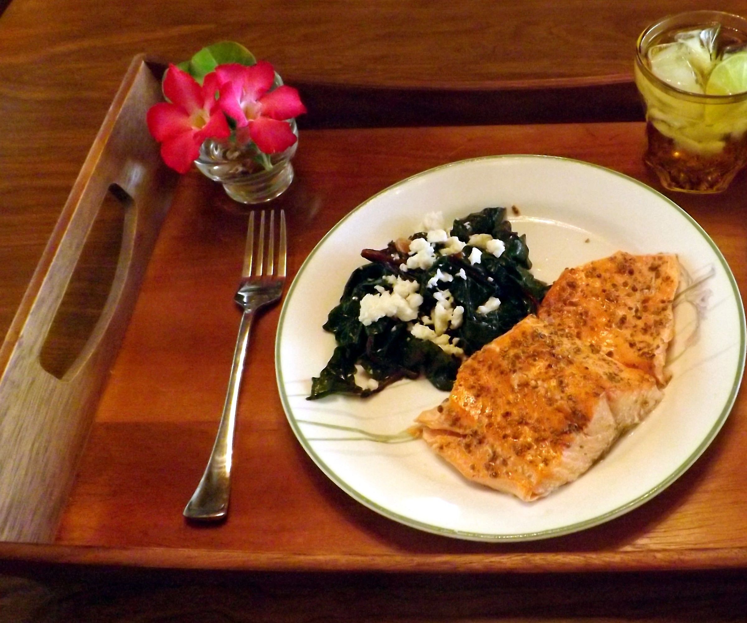 ORGANIC RED CHARD SALAD WITH GRILLED WILD STEELHEAD TROUT