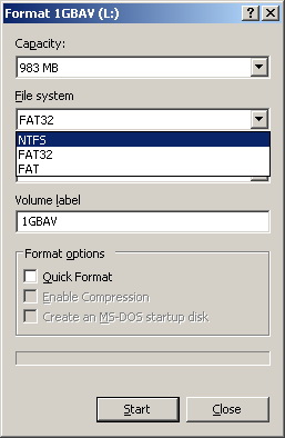 Allow NTFS formatting a USB drive