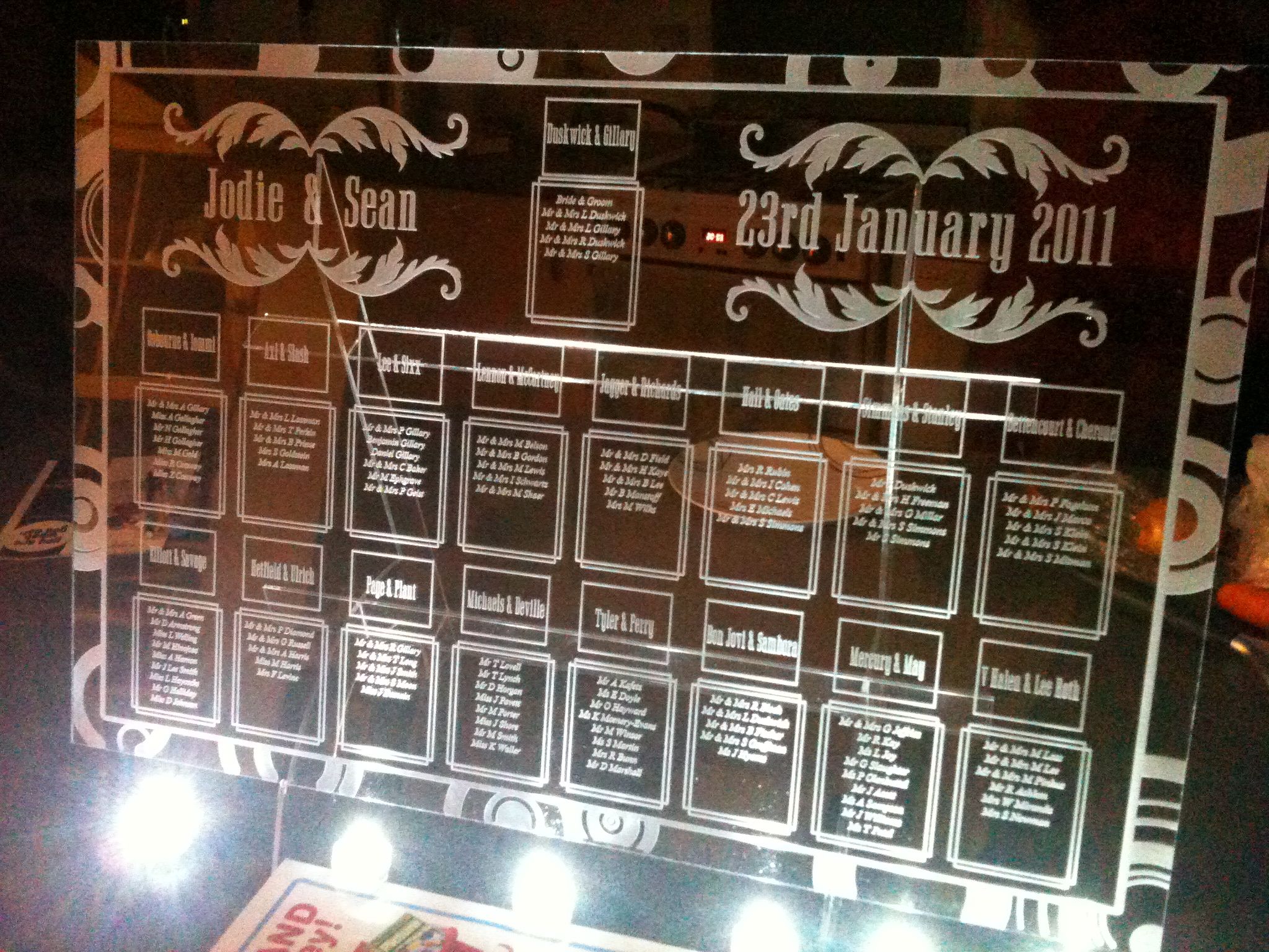 Lasercut and Engraved Wedding Table Plan