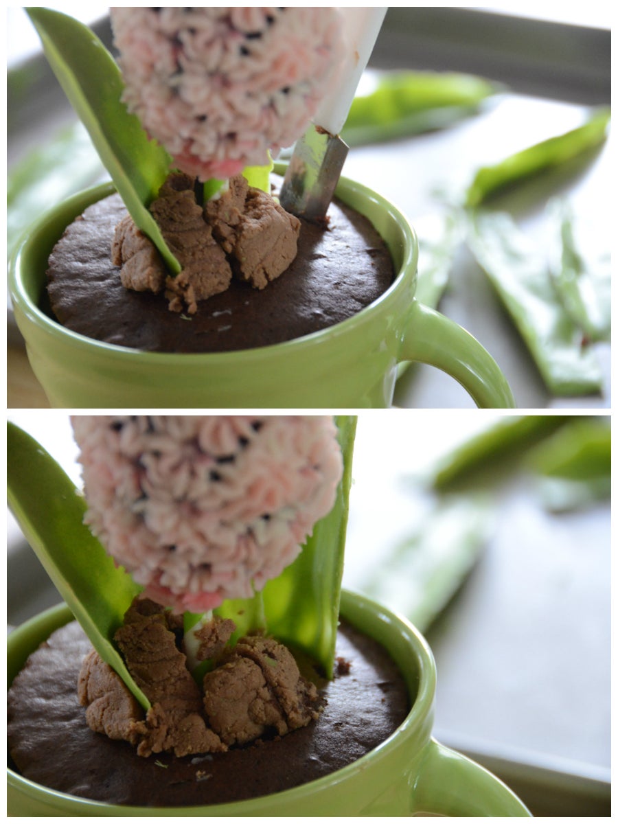 White Chocolate Into Green Leaves