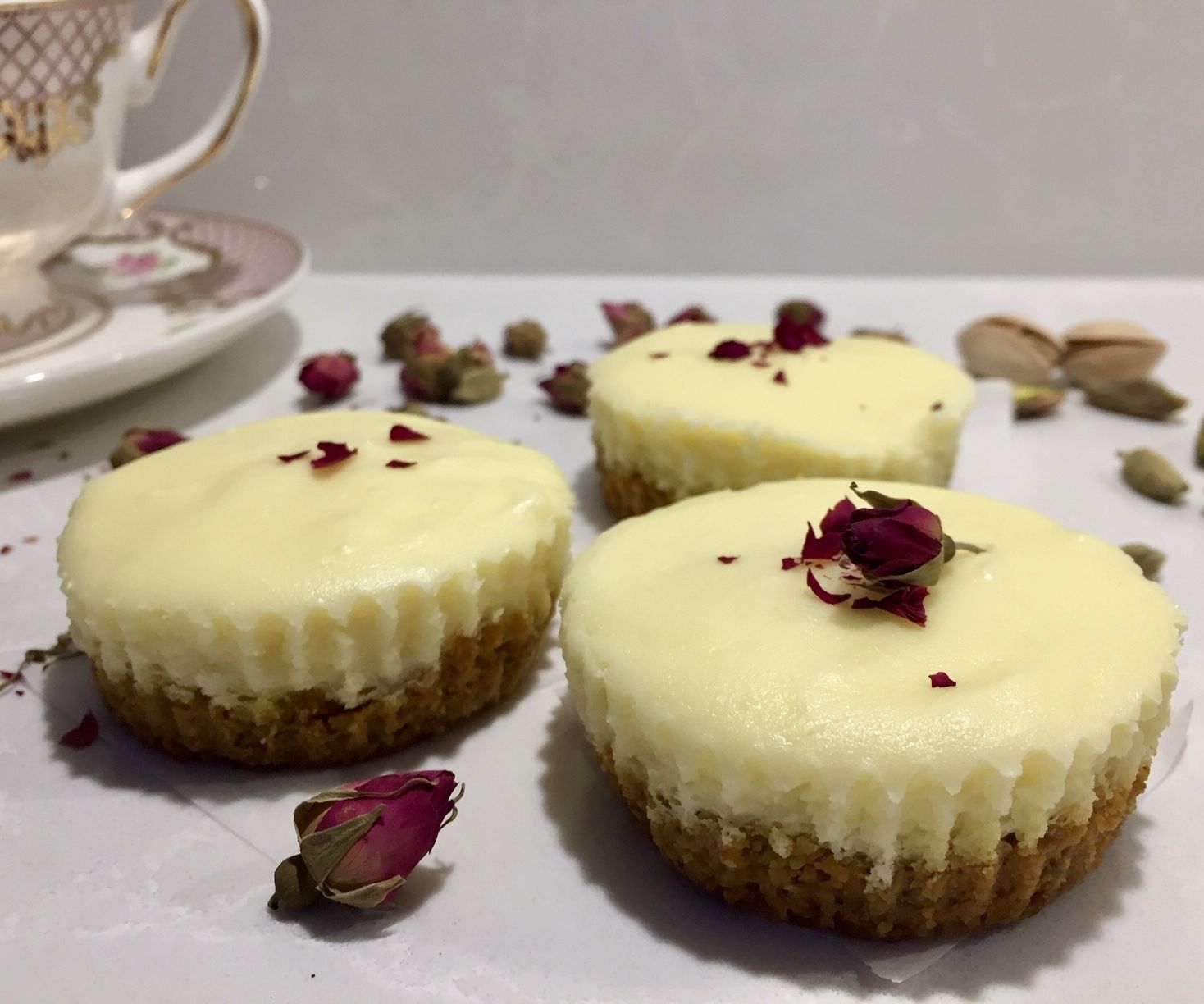 Rosewater Pistachio Cheesecake Cups