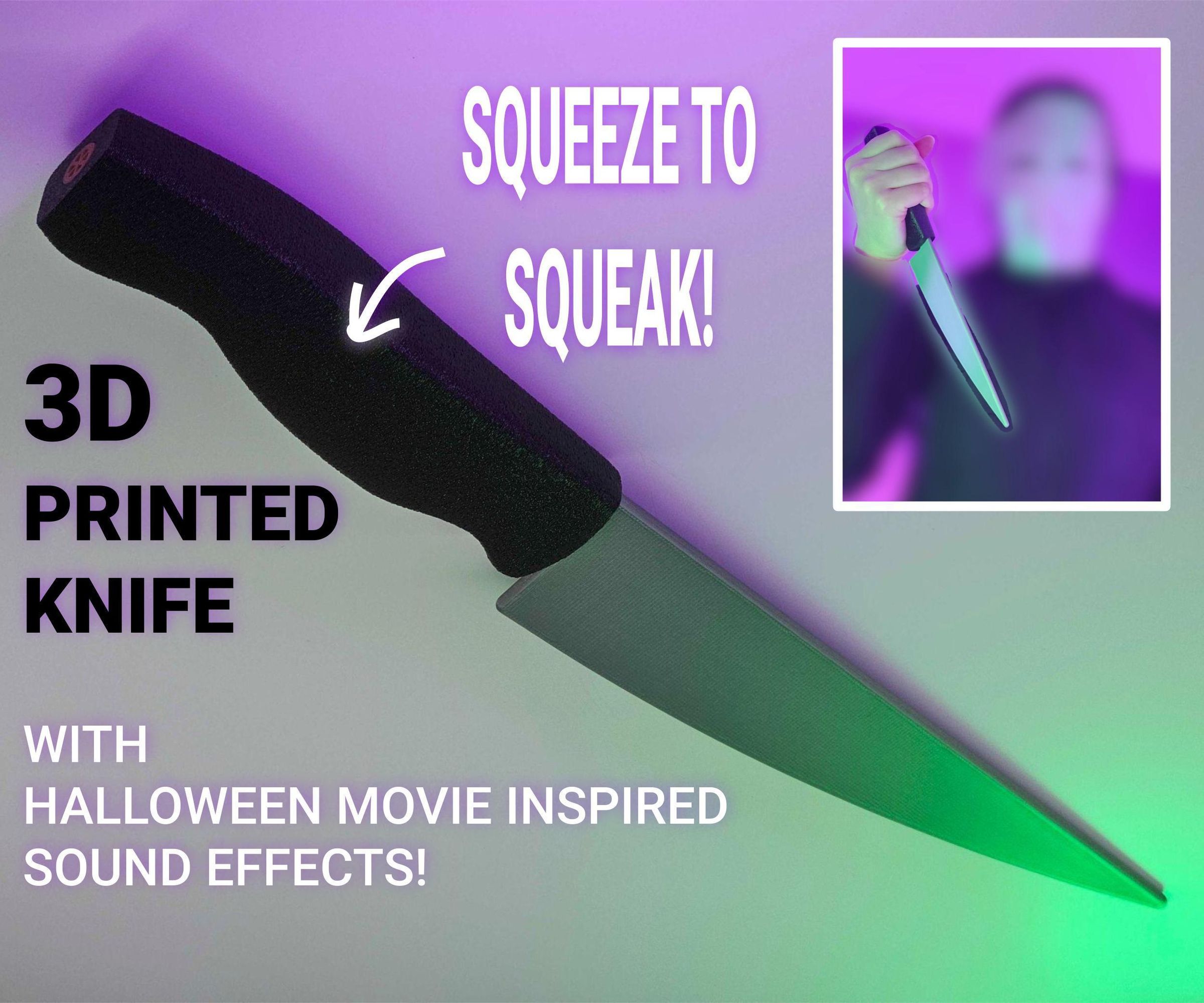 Fully 3D Printed Knife Prop W/ Built-In Sound Effects (Halloween Movie Inspired)