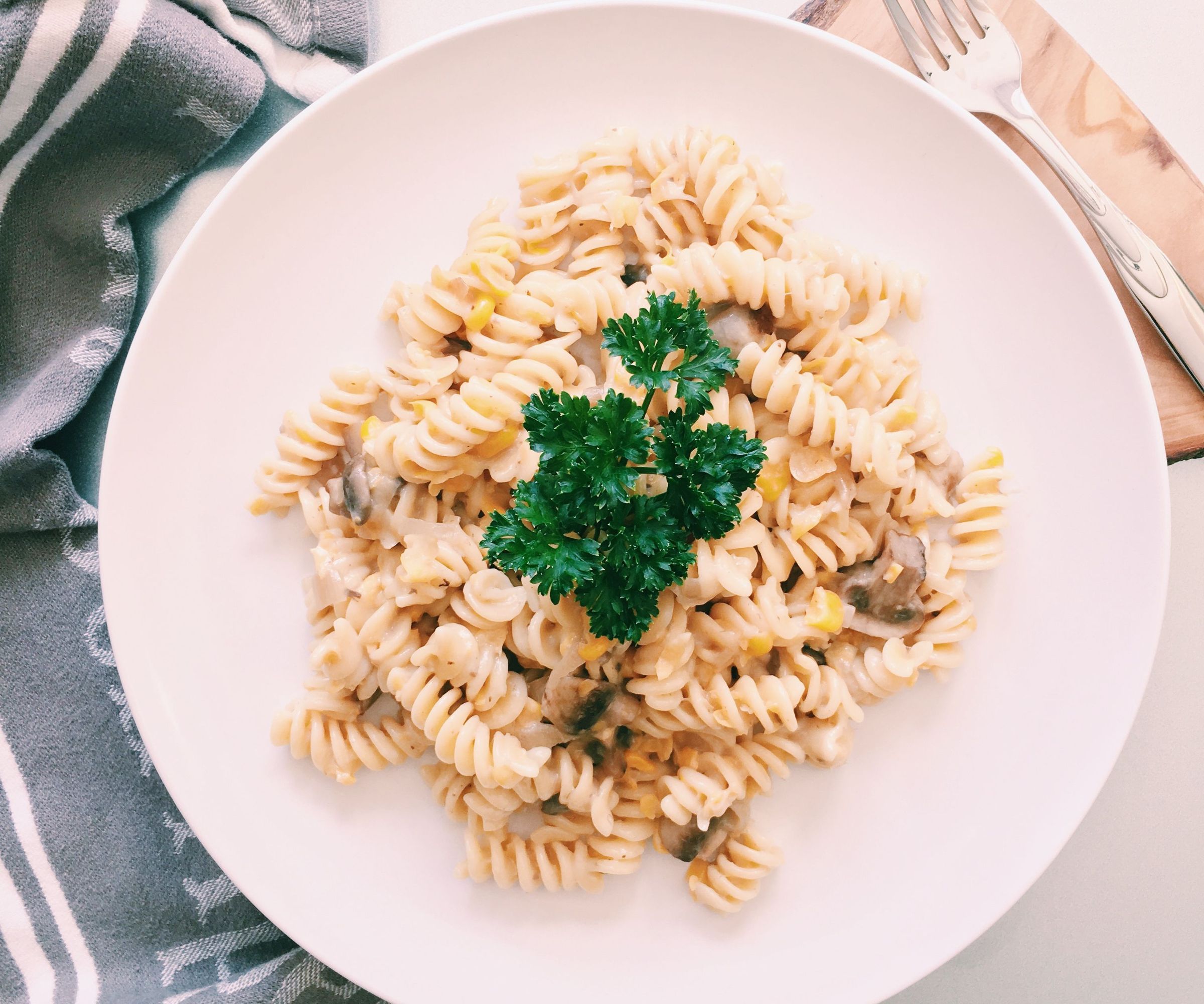 RECIPE | CREAMY CORN MUSHROOM PASTA