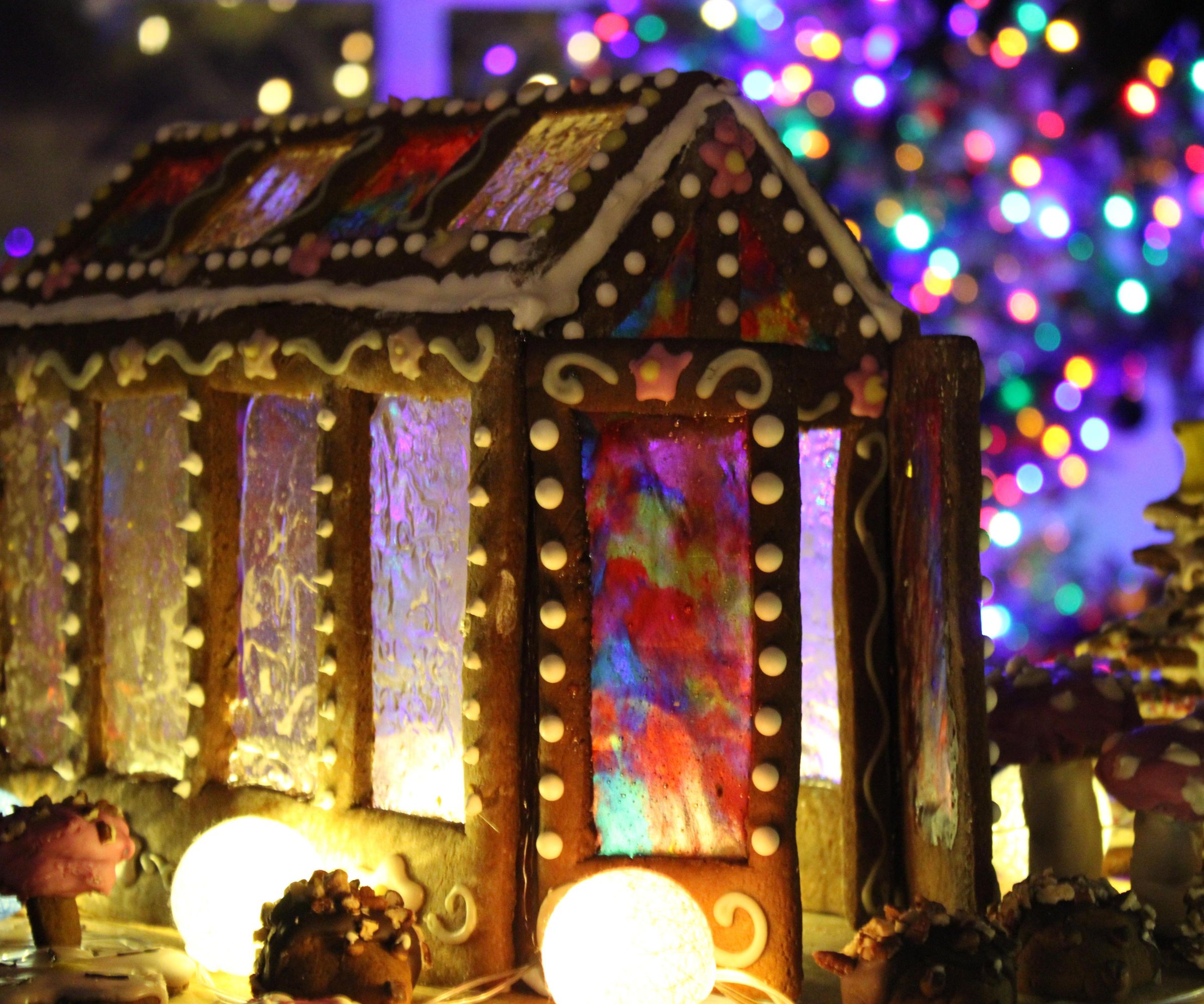 Homemade Whimsical Woodland Gingerbread House With Mushroom and Hedgehog Cookies