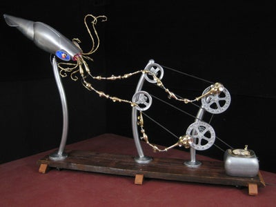 Giant Squid Kinetic Sculpture From Found Materials