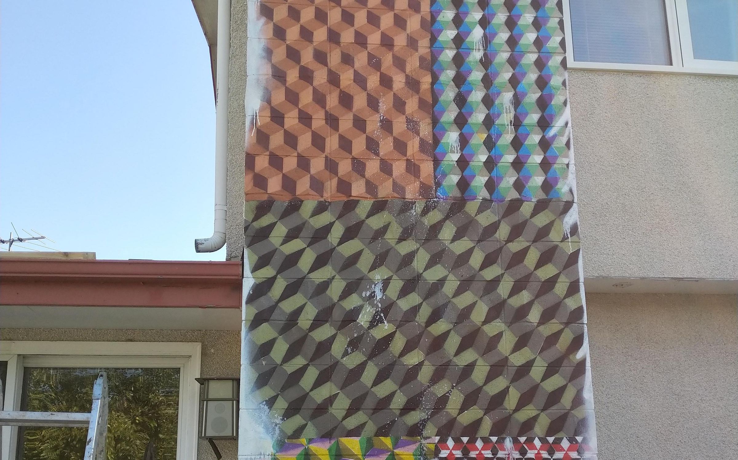 Geometric Mural Made With Cricut Maker and Spray Paint