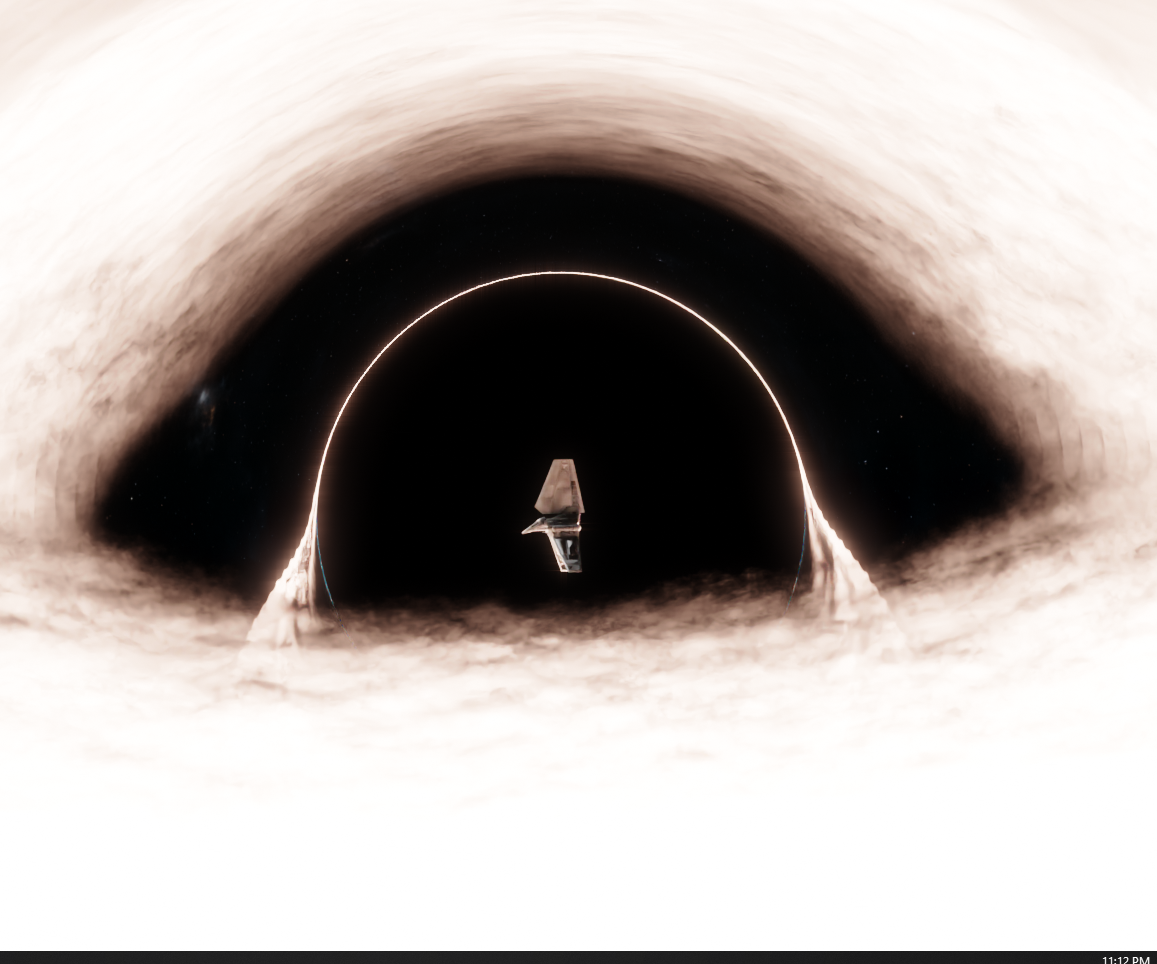 Short Animation of Star Wars Transport Flying in Front of a Black Hole in Blender