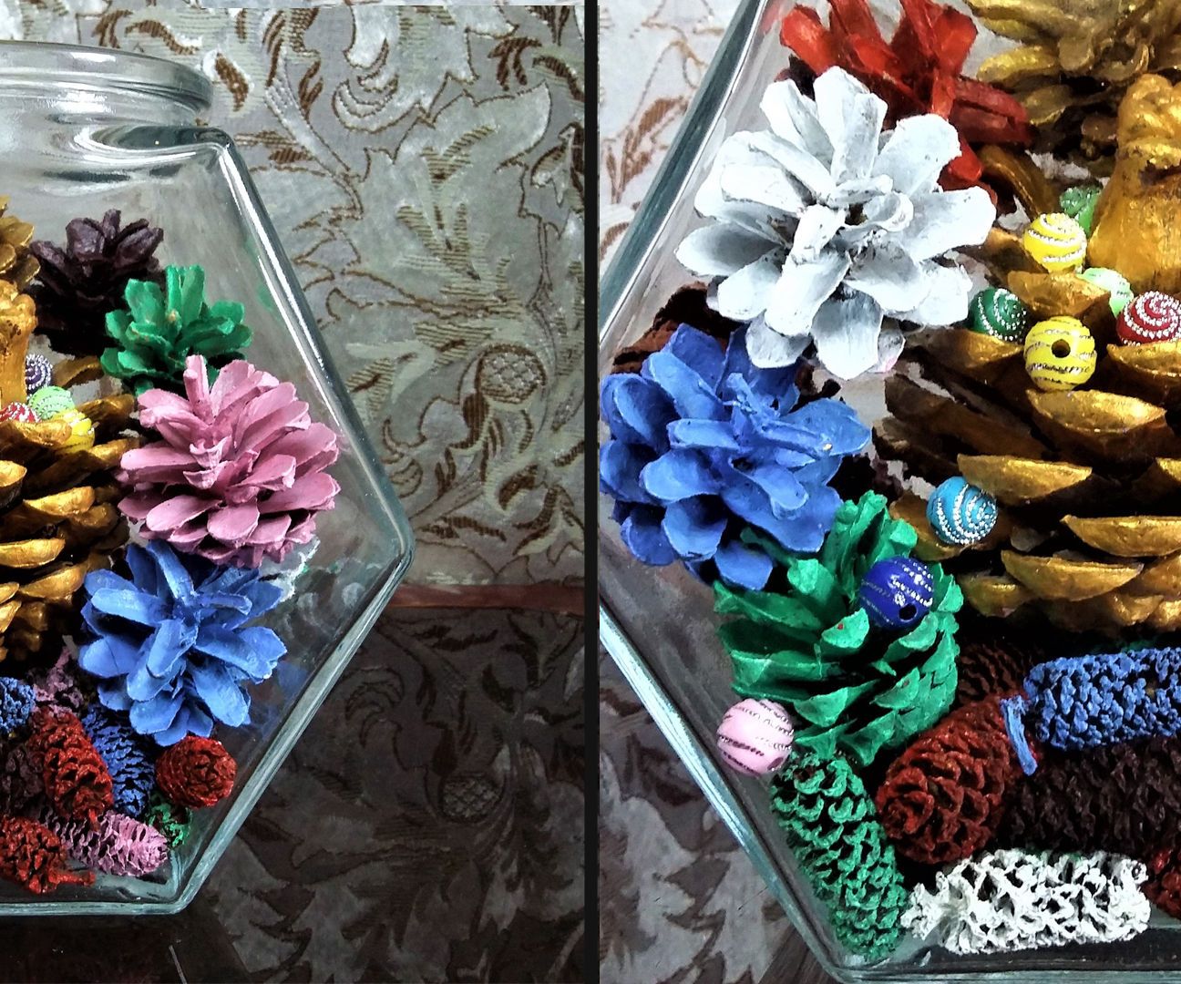 How to Make Multi Colors Pine Cone Terrarium| Pine Cone Diorama|5 Minutes Craft 