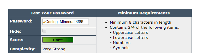 Password Meter Result