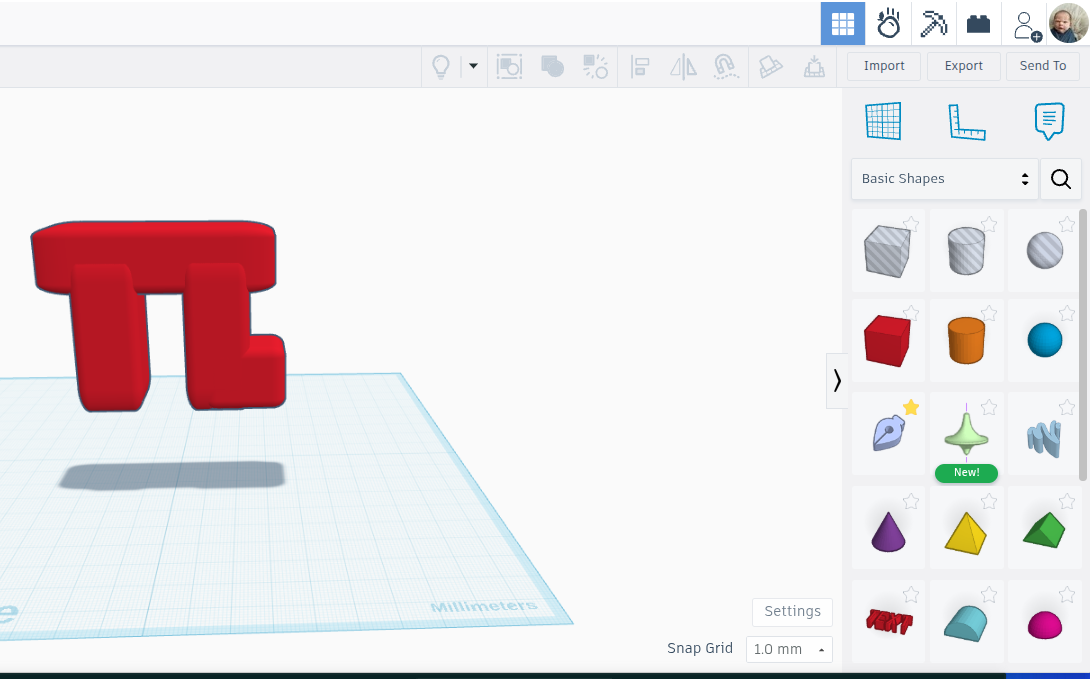 Pi Symbol in TinkerCAD