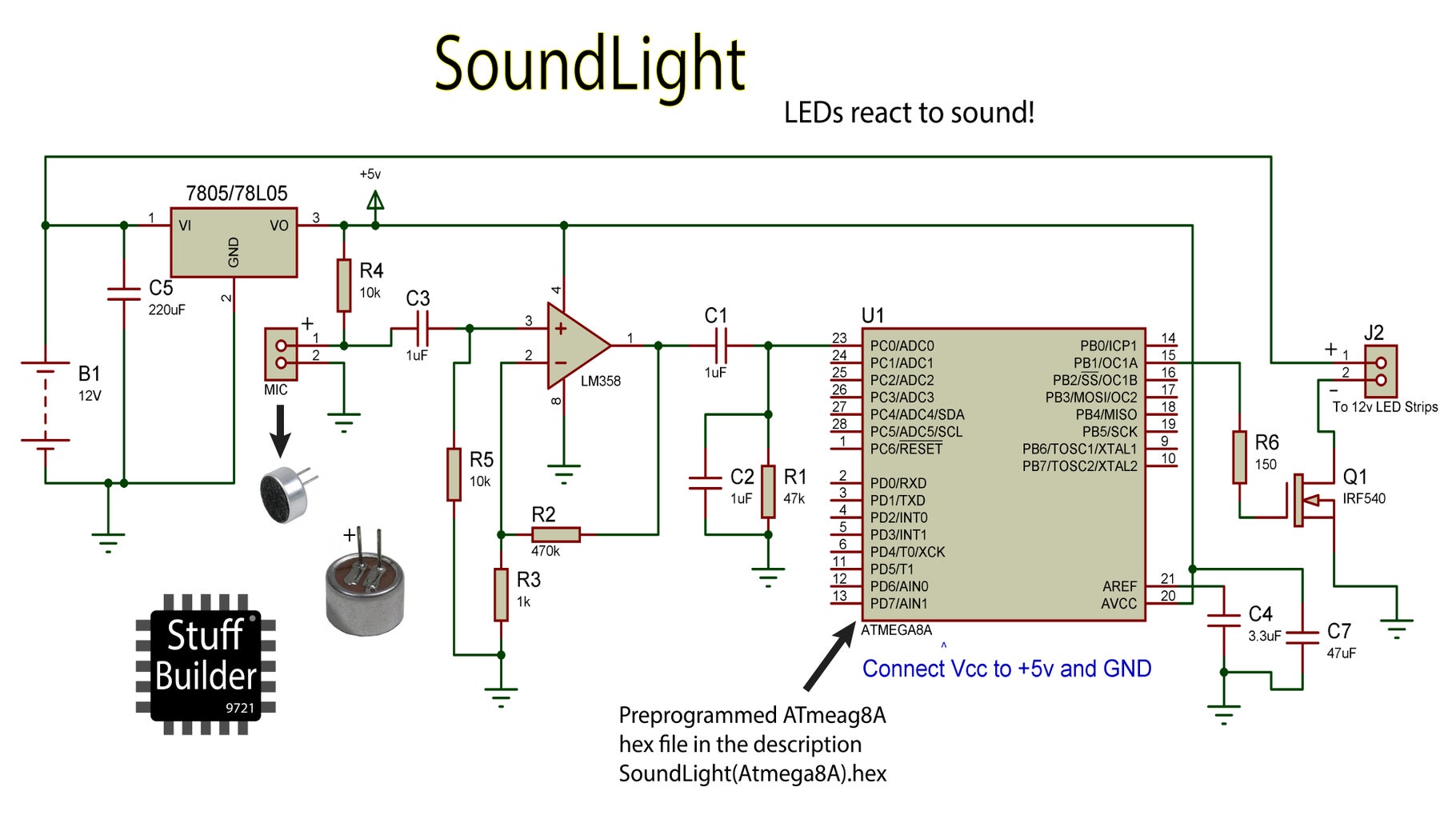 Make LEDs React to Sound!! Circuit Diagram