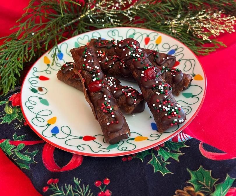 Chocolate Rolled Crispy Cookies With Cherry Chocolate Filling