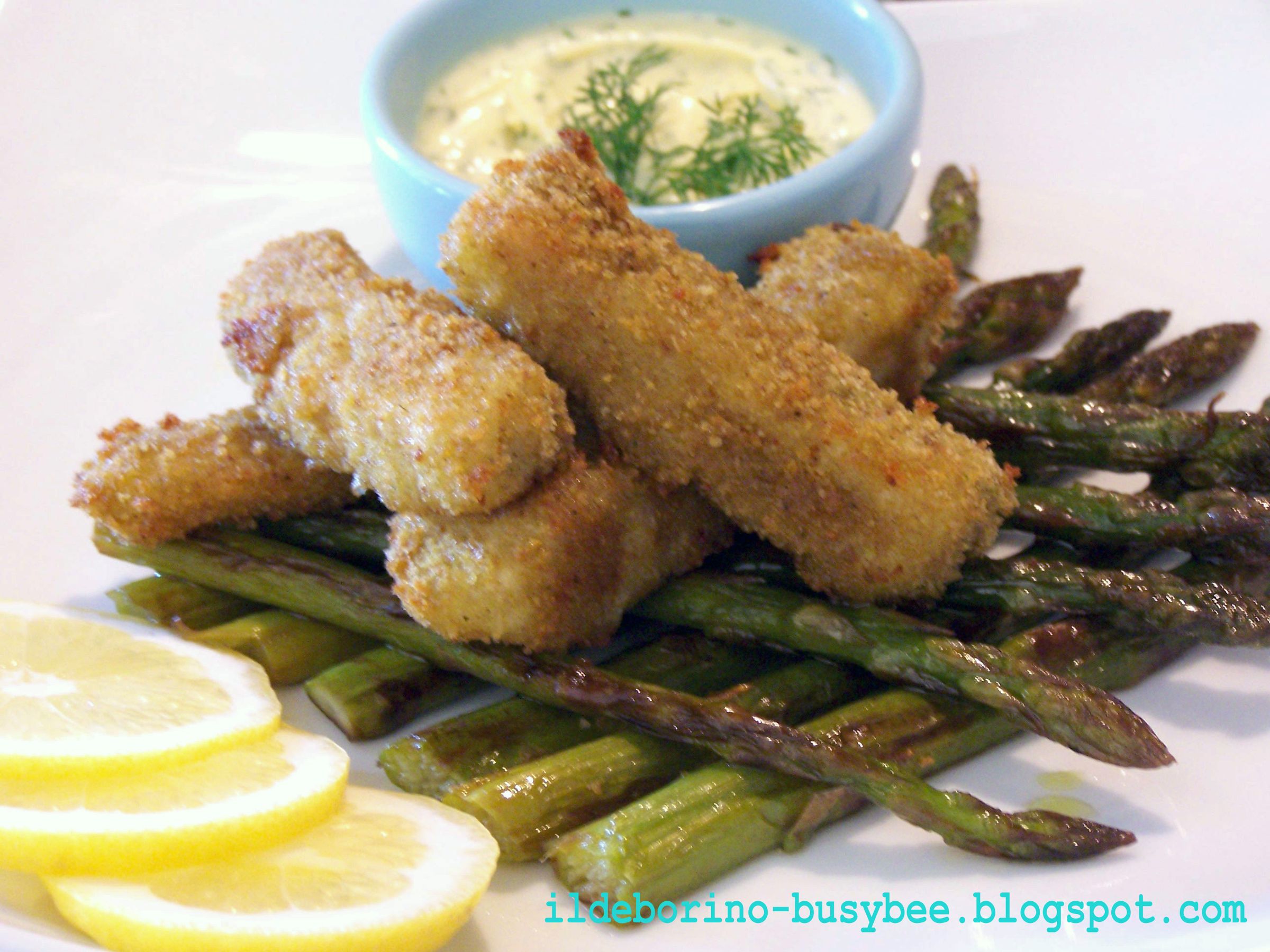 Homemade Dill Scented Fish Fingers With Grilled Asparagus