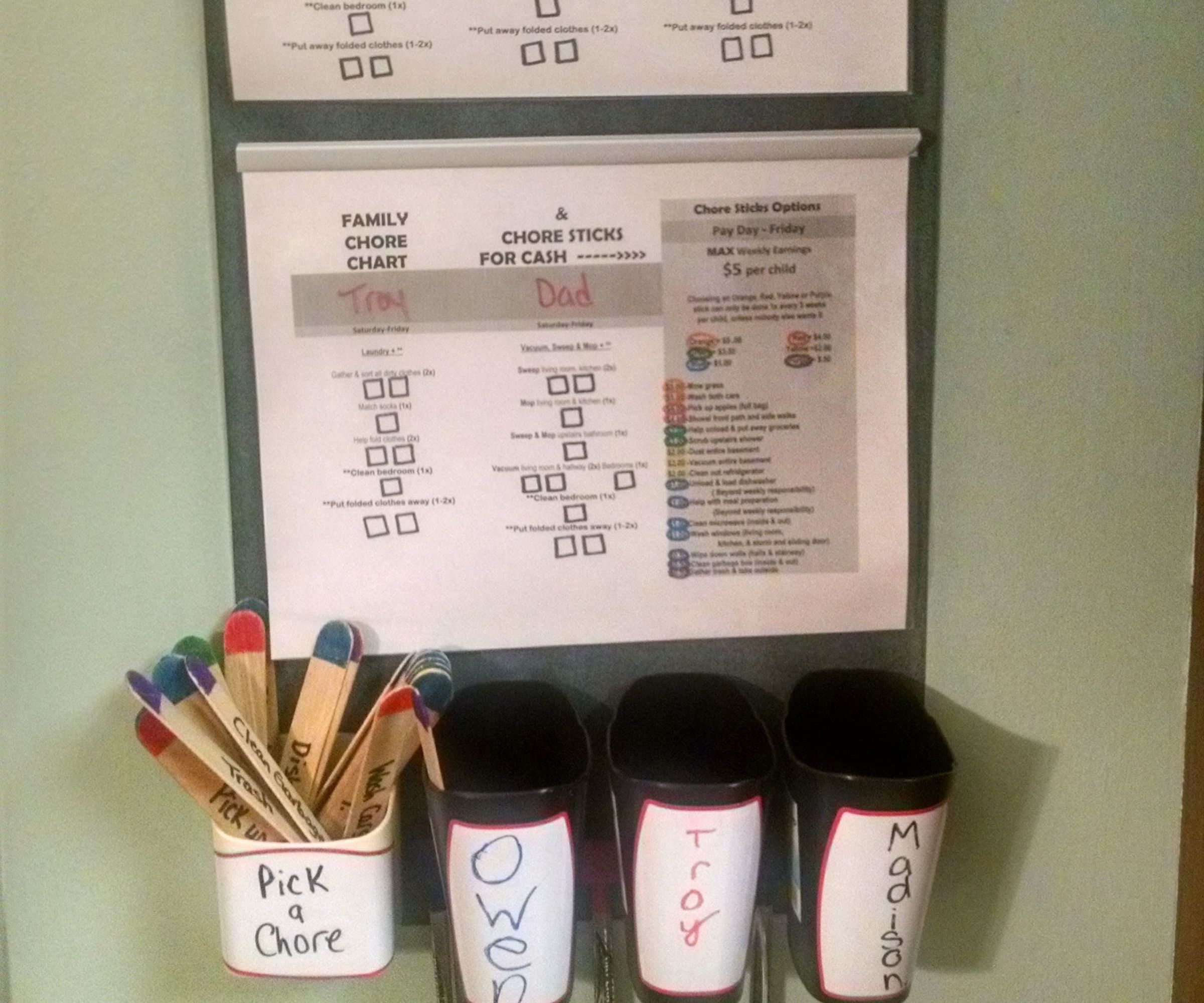 Chore Chart for the Family & Chore Sticks for Cash 