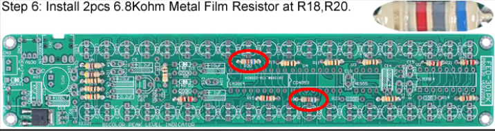 Install 2pcs 6.8Kohm Metal Film Resistor at R18,R20