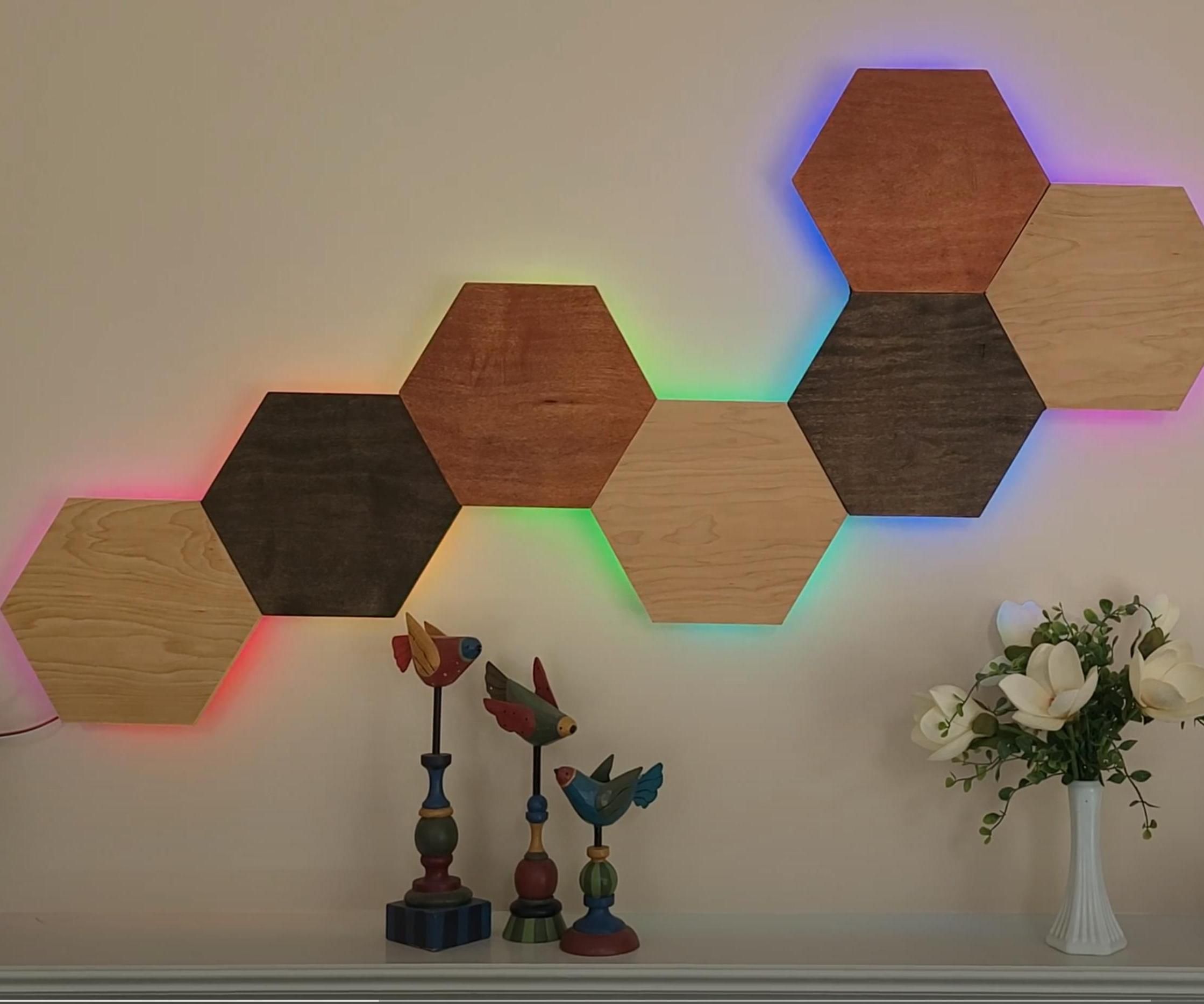 Wooden Hexagon Backlit Panels W/Animated LED Strips