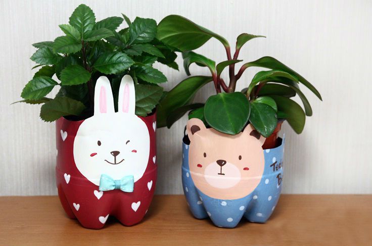 Handmade Mini Flower Planters Recycled From Old Bottles