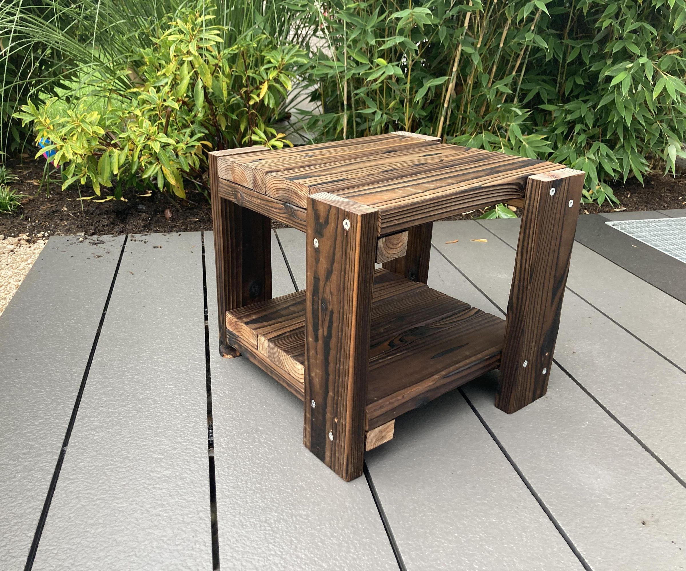🪵 🔥 Build a Stylish Garden Side Table With Double Tabletops From Scrap Yaki Sugi Wood