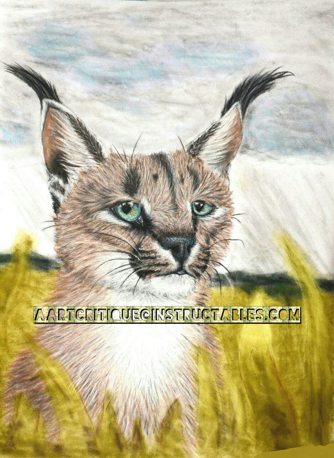DIY Step-by-step "Rainy Season" Caracal Painting With Chalk Pastels and Velour Paper