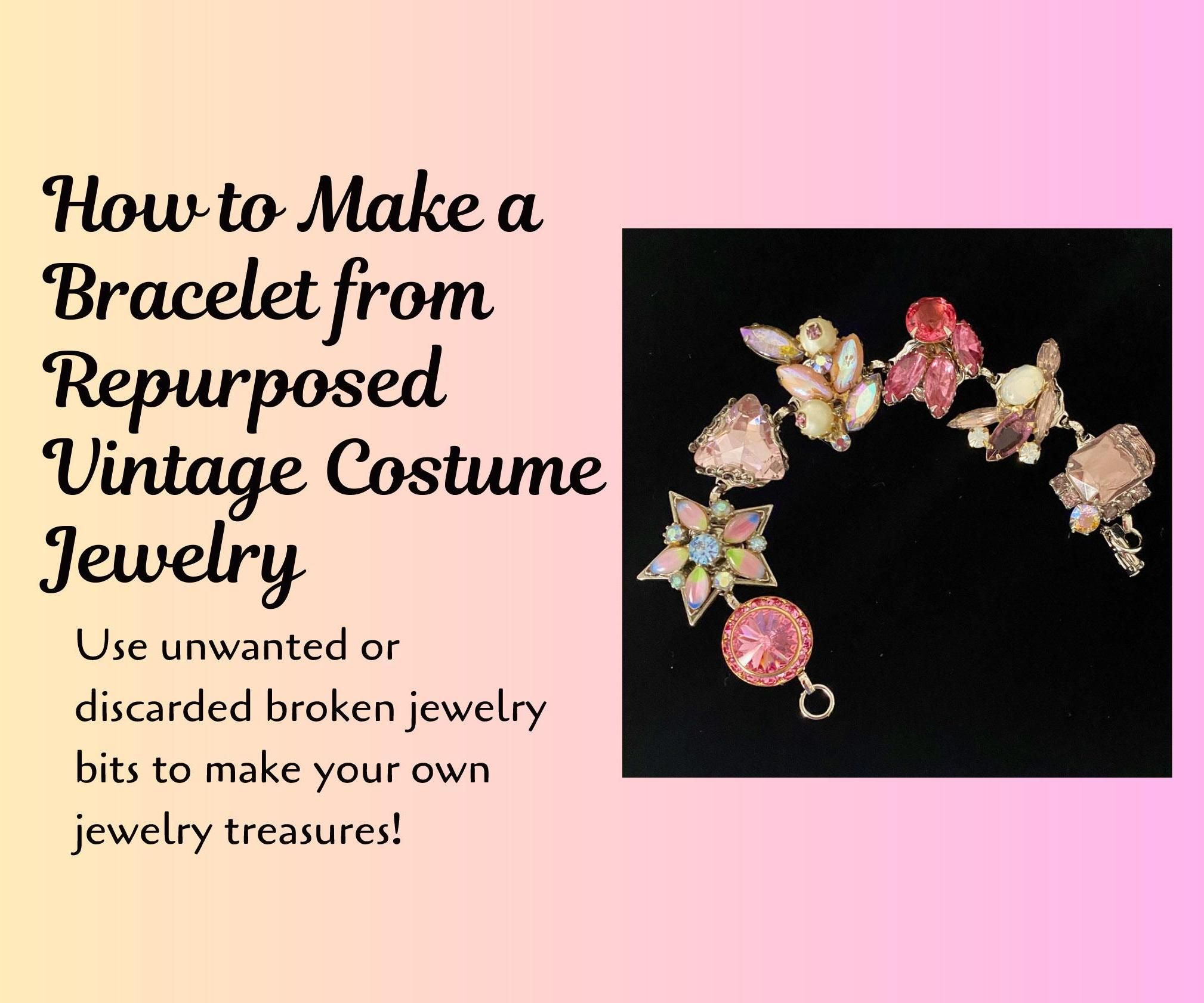 Link Bracelets Made From Repurposed Vintage Rhinestone Costume Jewelry