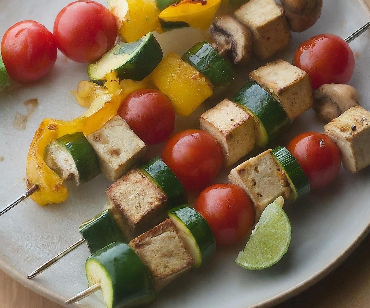 Tofu and Vegetable Skewers With Peanut Sauce