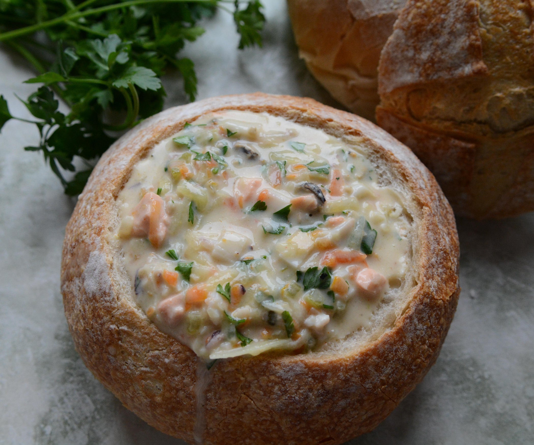 Seafood Chowder Served in a Bread Bowl 8 Steps (with Pictures