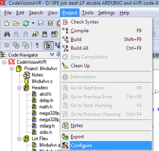 Codevision AVR Setting: Project
